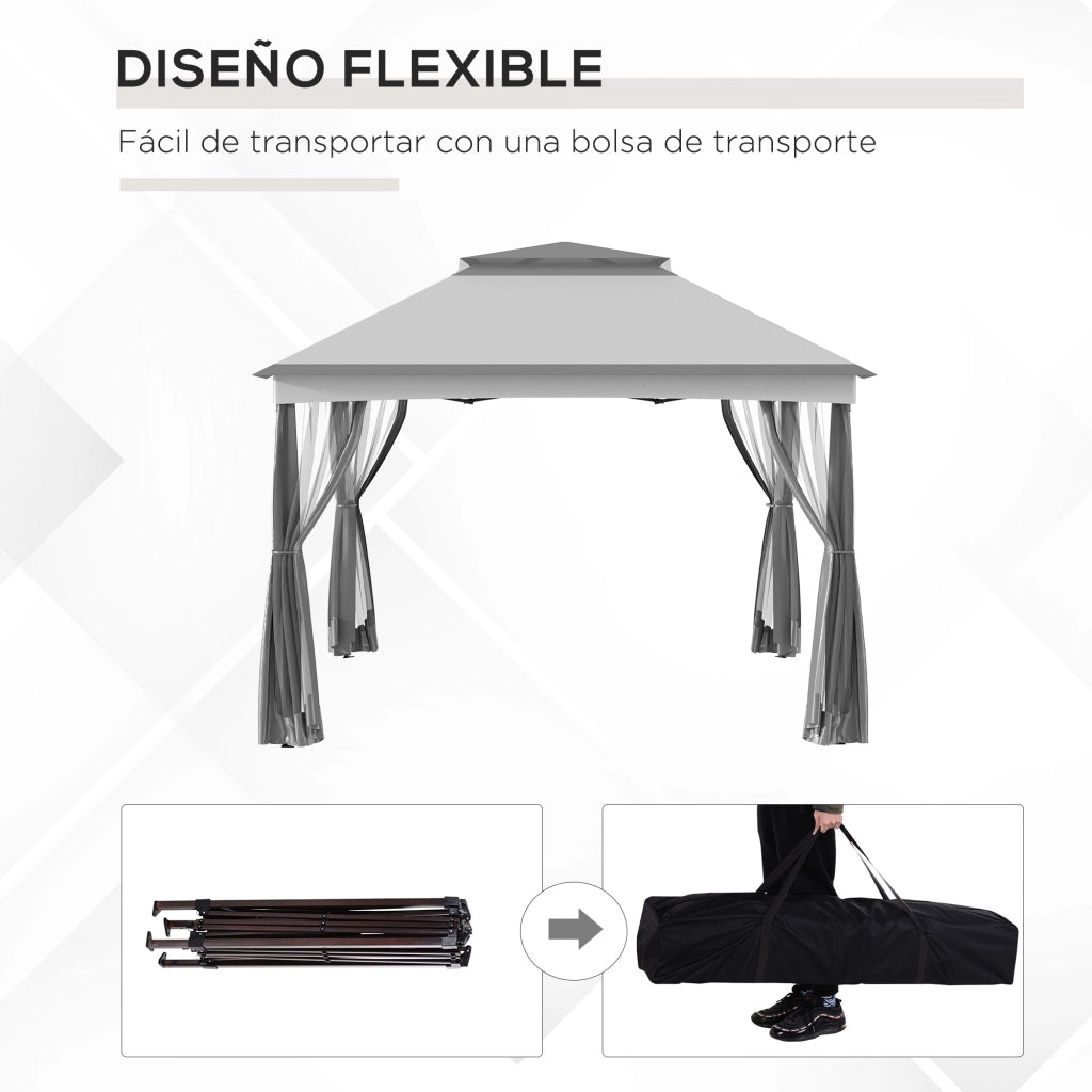 Gazebo Pieghevole 3.3x3.3 m con Pareti Laterali ¨C zephmum ¨C Grigio Chiaro