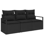 Set Divano da Giardino con cuscino 3 pz | Set Salotto da Giardino Nero polyrattan