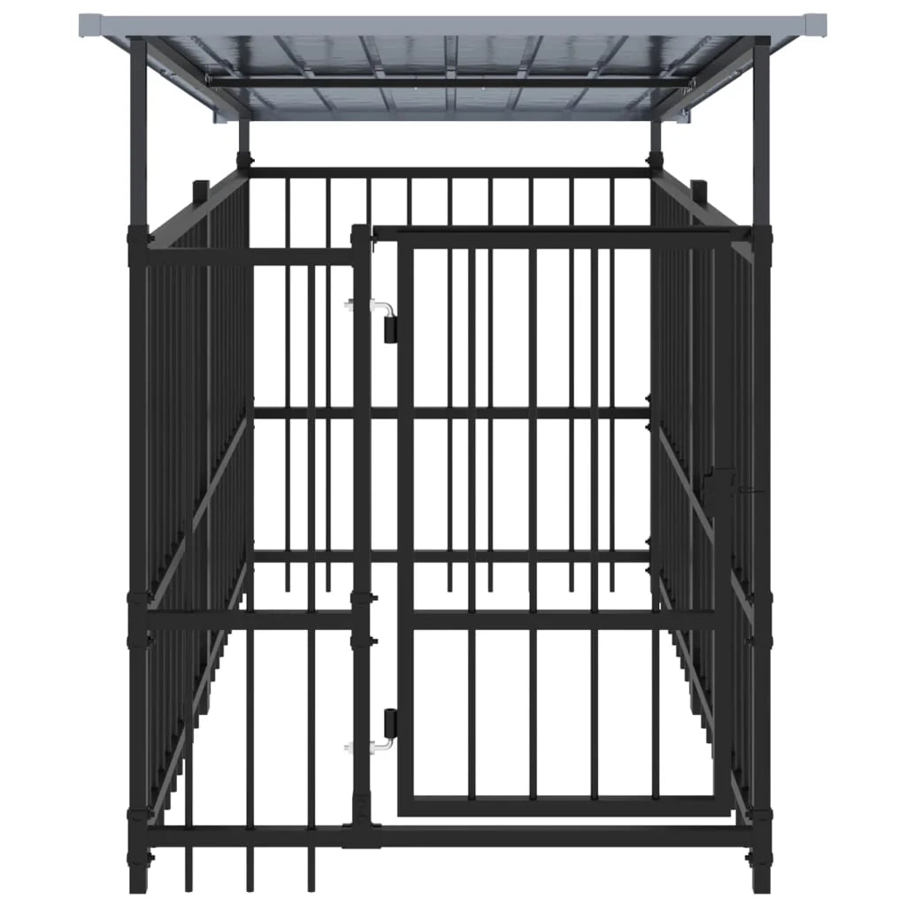 Cuccia gabbia per animali da esterno pac con tetto per cani in acciaio 1,88 m² nero 02_0041730