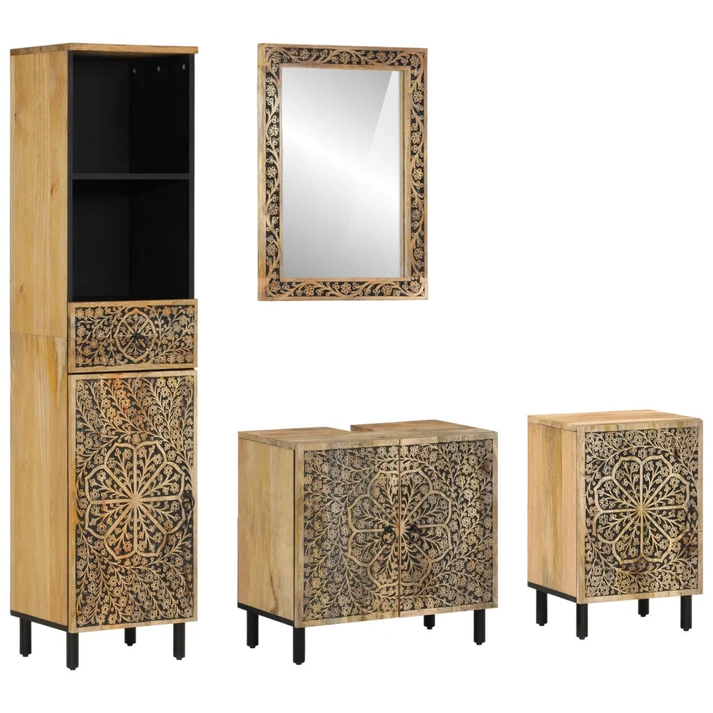 Set Mobili da Bagno 4 pz in Legno Massello di Mangocod mxl 90600