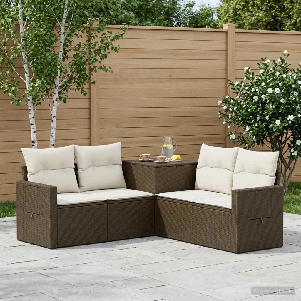 Set di divani 5 pz Marrone e Bianco Crema 3447876