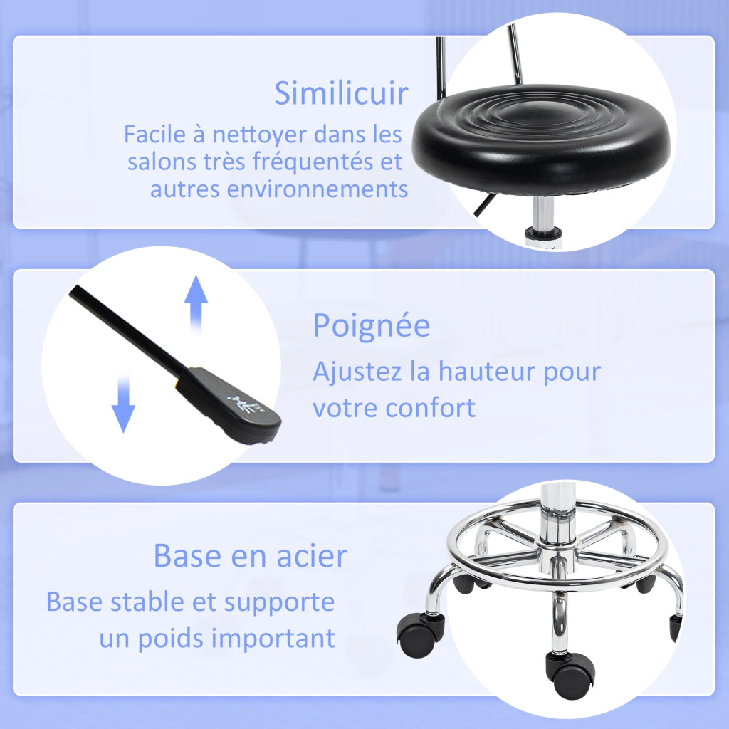 Sgabello girevole 360¡ã con rotelle e schienale ¨C Xylo ¨C altezza regolabile 70-86 cm, nero