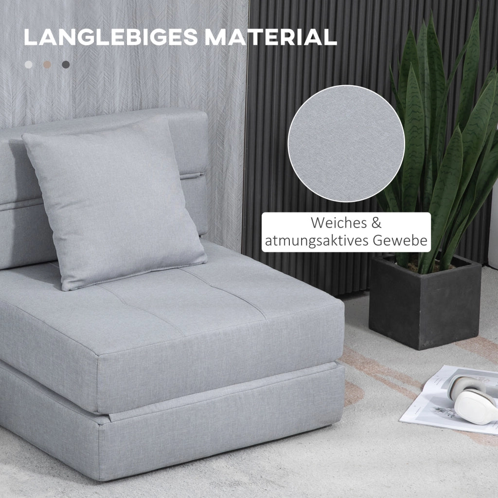 Poltrona letto pieghevole 2 in 1 con funzione letto e cuscino in schiuma grigio chiaro per salotto e camera