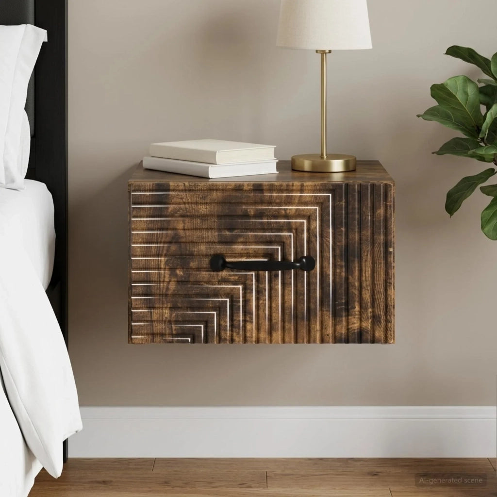 Mobiletto da notte a muro Rovere Fumo 34,5 x 33 x 20 cm 898605