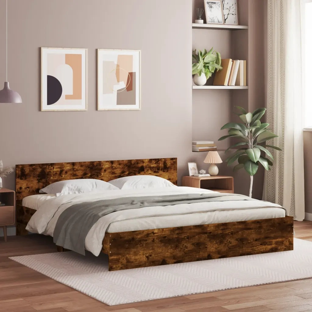 Letto matrimoniale | Letto per adulti | Giroletto con Testiera Rovere Fumo 180x200 cm