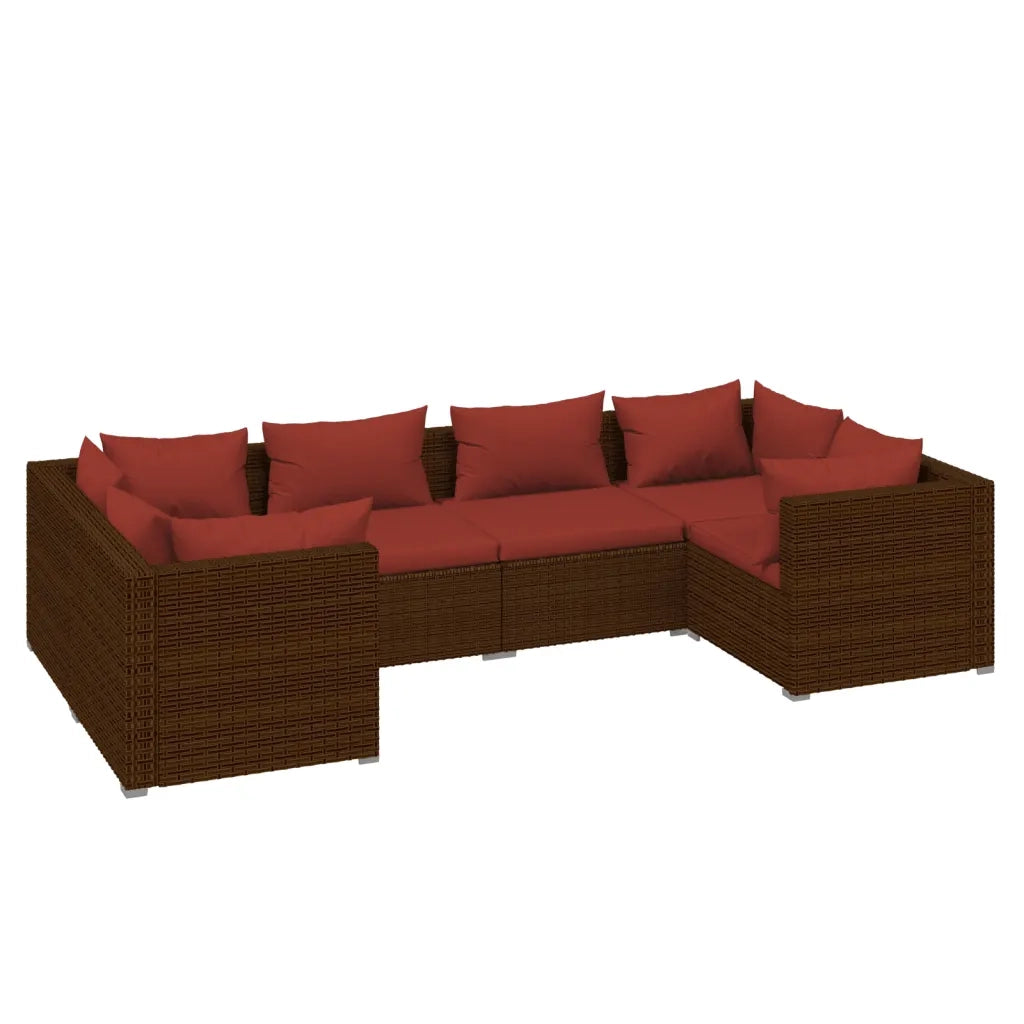 Set Divani da Giardino 6 pz con Cuscini in Polyrattan Marrone cod mxl 36957