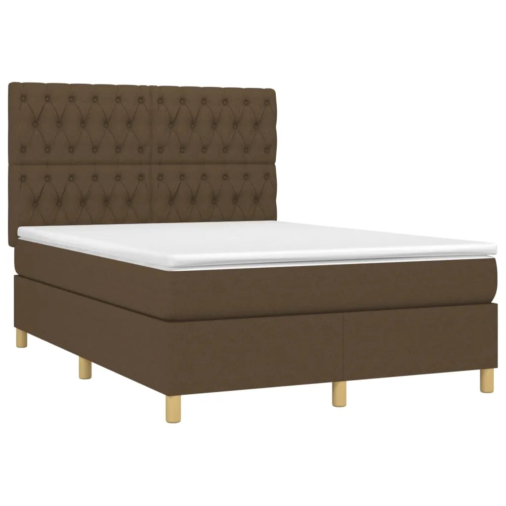 Letto a Molle Materasso e LED MarroneScuro 140x190cm in Tessuto cod mxl 59909