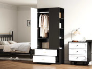 Armadio bianco e nero con specchio, 1 anta, 2 cassetti e 4 ripiani, 80x40x180 cm