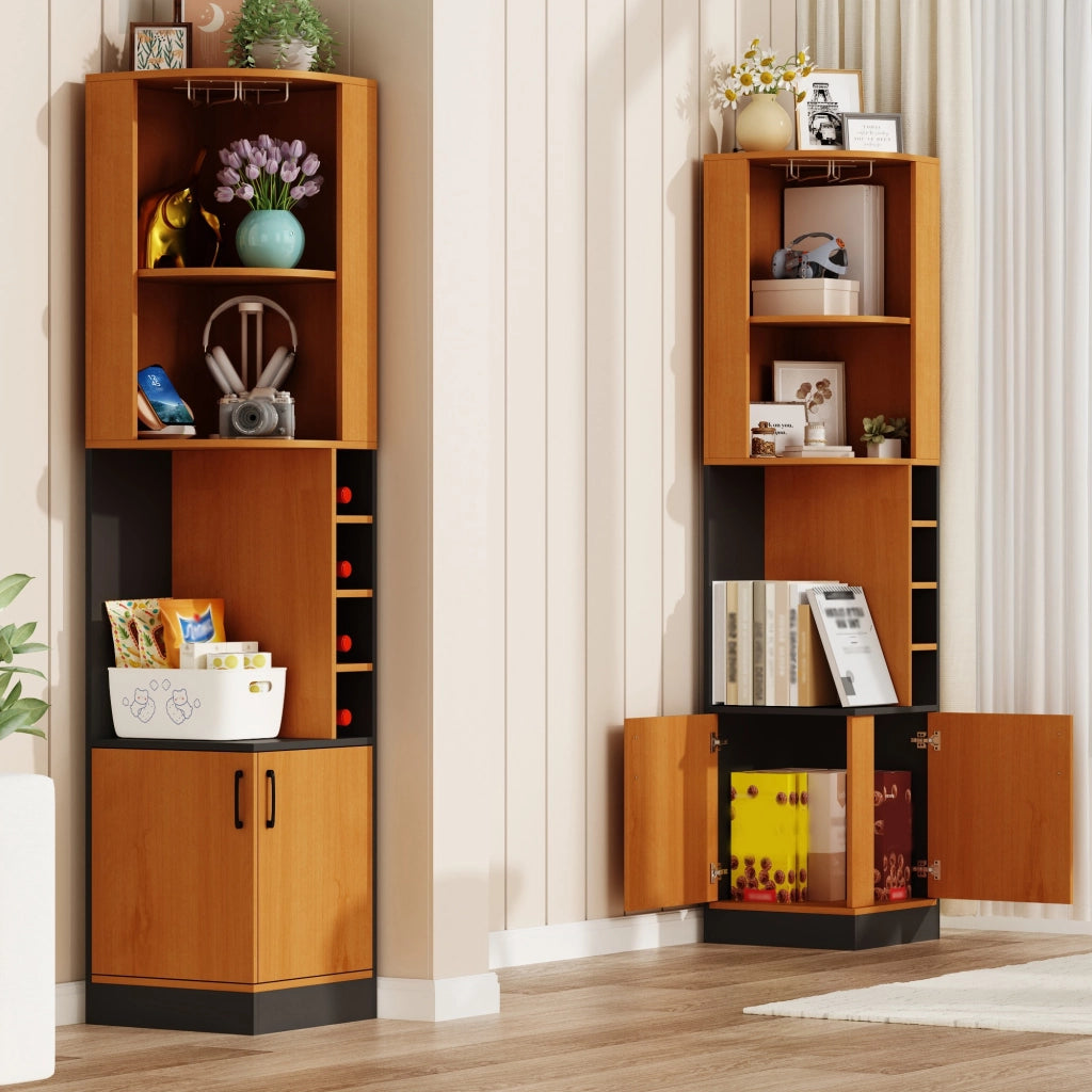 Mobile angolare bar con portabicchieri e vano chiuso per cucina - 40x40x182 cm