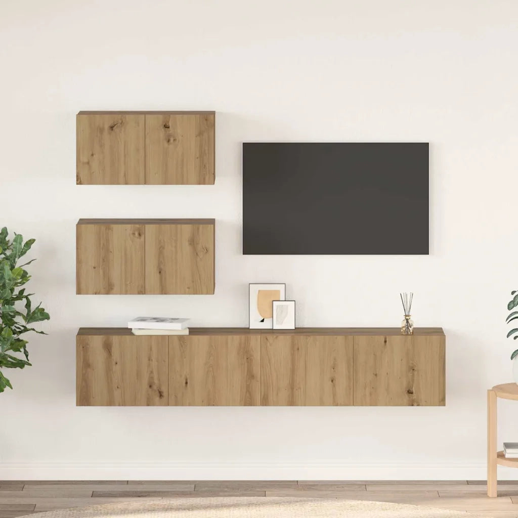 Set mobile TV 4 pz-Set di 4 Credenza per TV Rovere artigianale Legno multistrato 174219