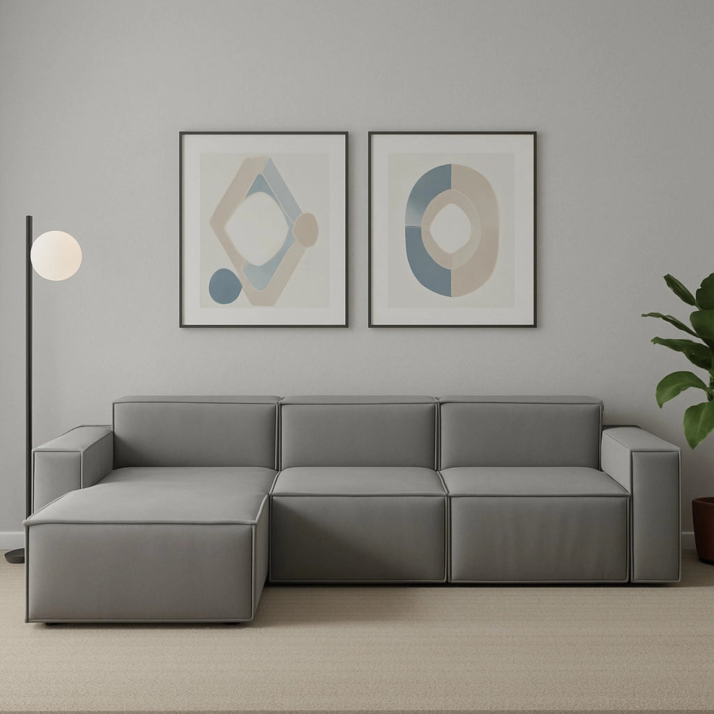Divano fisso Alganibra, Divano componibile a 3 posti con penisola sinistra, Made in Italy, SofÒ  moderno in tessuto, Cm 300x170h70, Grigio