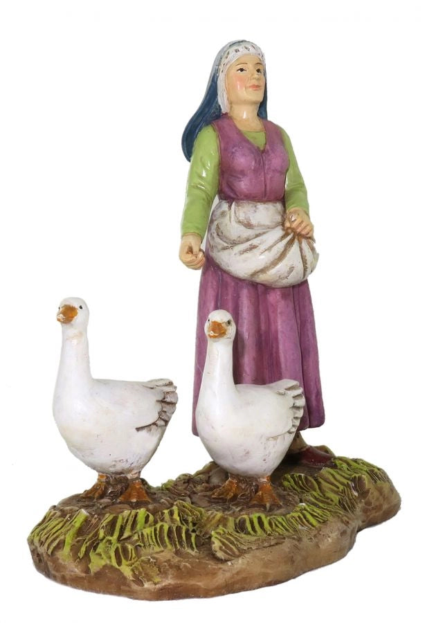 PASTORELLA CON OCHE PER PRESEPE DA 12 CM
