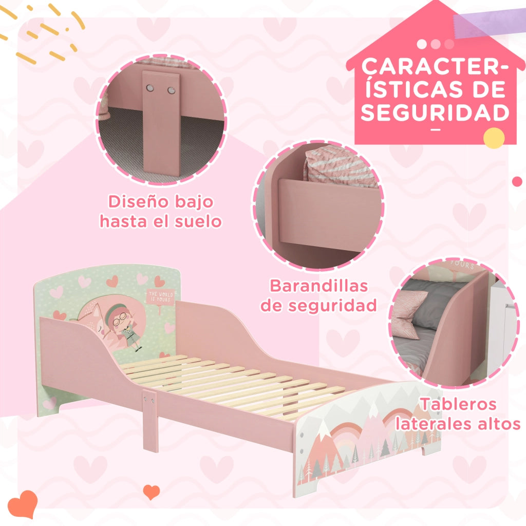 Letto per Bambini con Barriere di Sicurezza ¨C zephmum ¨C Rosa 143x77x60 cm