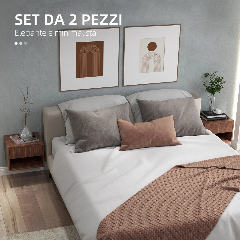 Set 2 Comodini con Cassetto e Ripiano a Giorno 40x34x29 cm in Legno Marrone