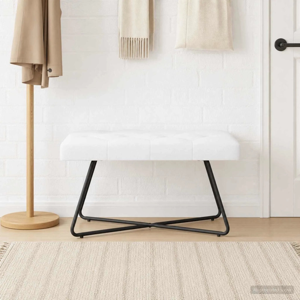 Panchina con bottoni imbottiti Bianco 80 x 40 x 46 cm Tessuto 42038368