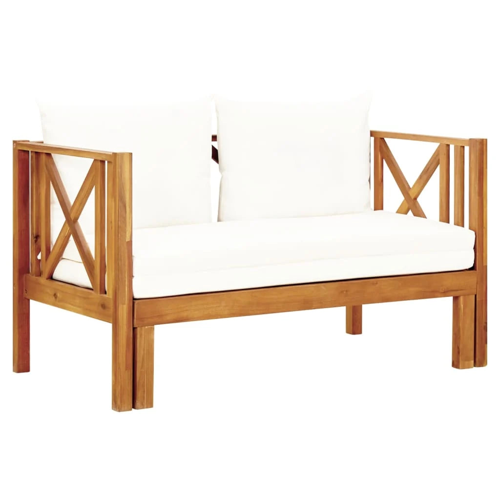 Panca da giardino mobili da giardino per esterni terrazza 2 posti e cuscini 122 x 66 x 68,5 cm legno massello di acacia 02_0011292