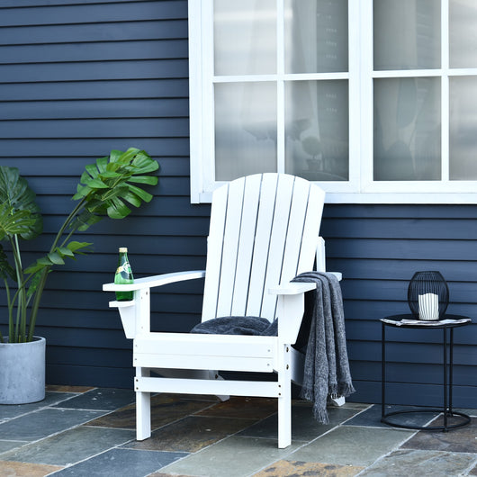 EasyComfort Sedia da Giardino Adirondack in Legno Bianco, Con Porta Bicchieri, Impermeabile e Anti-Muffa, 97x72.5x93cm