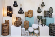 Set 2 Lanterne Treppiede in Rattan Marrone Boho da Interno - ALEXANDER
