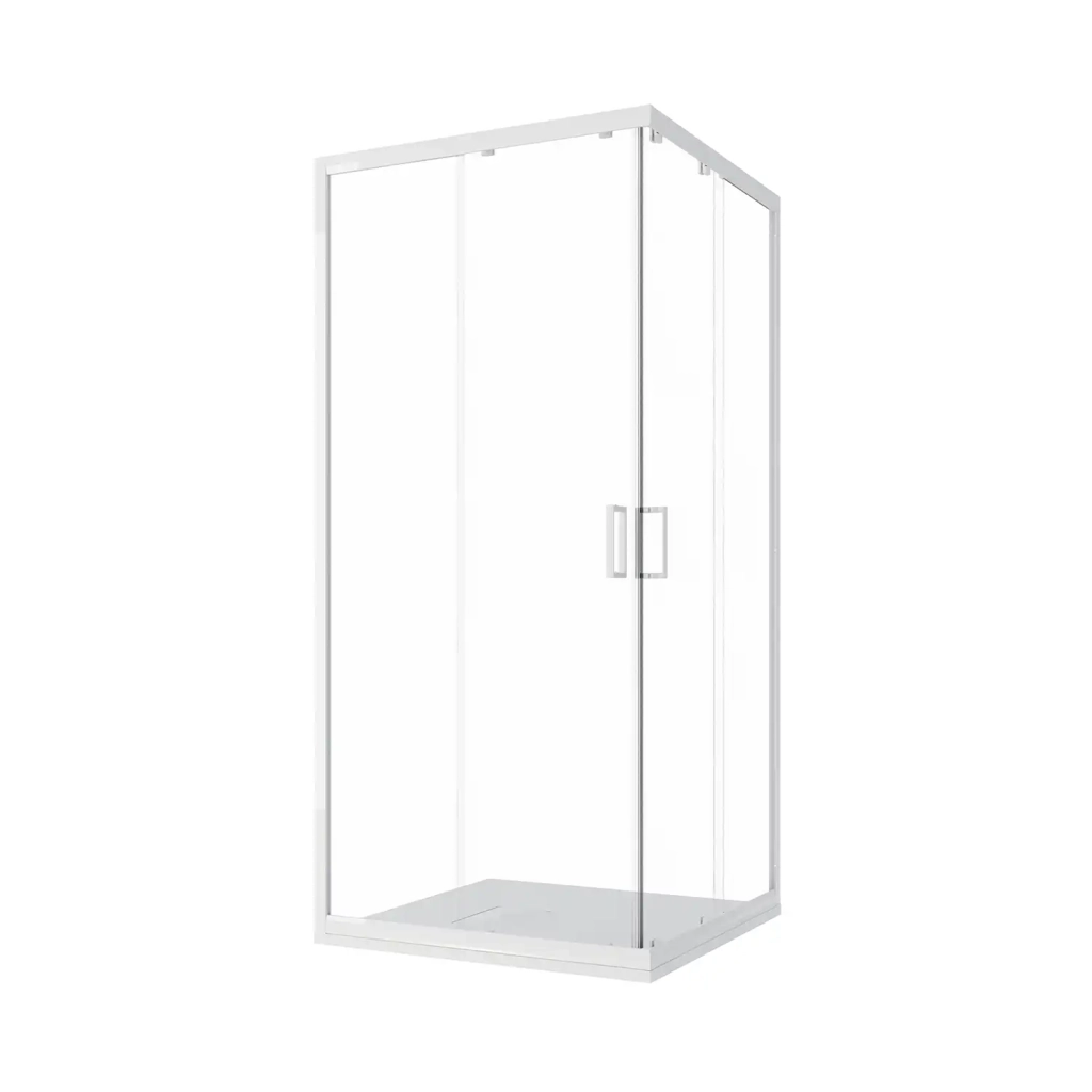 Box doccia 70x100 cm apertura angolare profili alluminio bianco e cristalli temperati da 4mm Trasparente | Ibiza