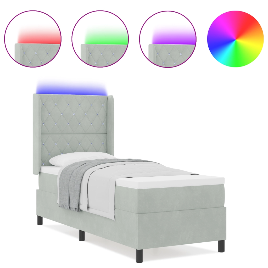 Letto Contenitore con Materasso & Luce LED Grigio Chiaro 80x200 cm in Velluto