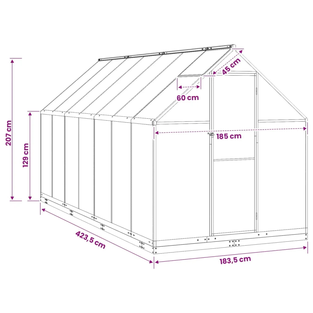 Serra da Giardino con porta Antracite 183,5 x 423,5 x 207 cm 3433045