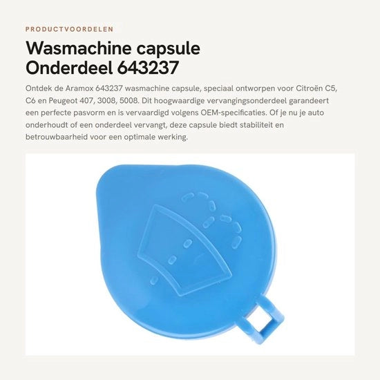 Cappuccina per Lavatrice 100% Nuova - Vedi anche il Codice OE 643237 - Adatta per C6/407/3008/5008 - Materiale Plastico - Colore Blu - Alta Affidabilità - Coperchio Chiuso