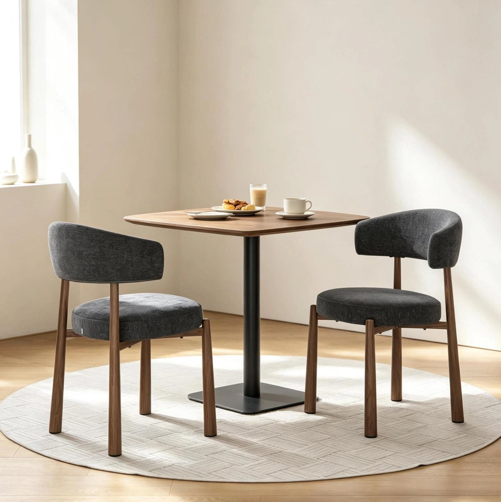 Set di 2 sedie da pranzo grigie in chenille con gambe in metallo