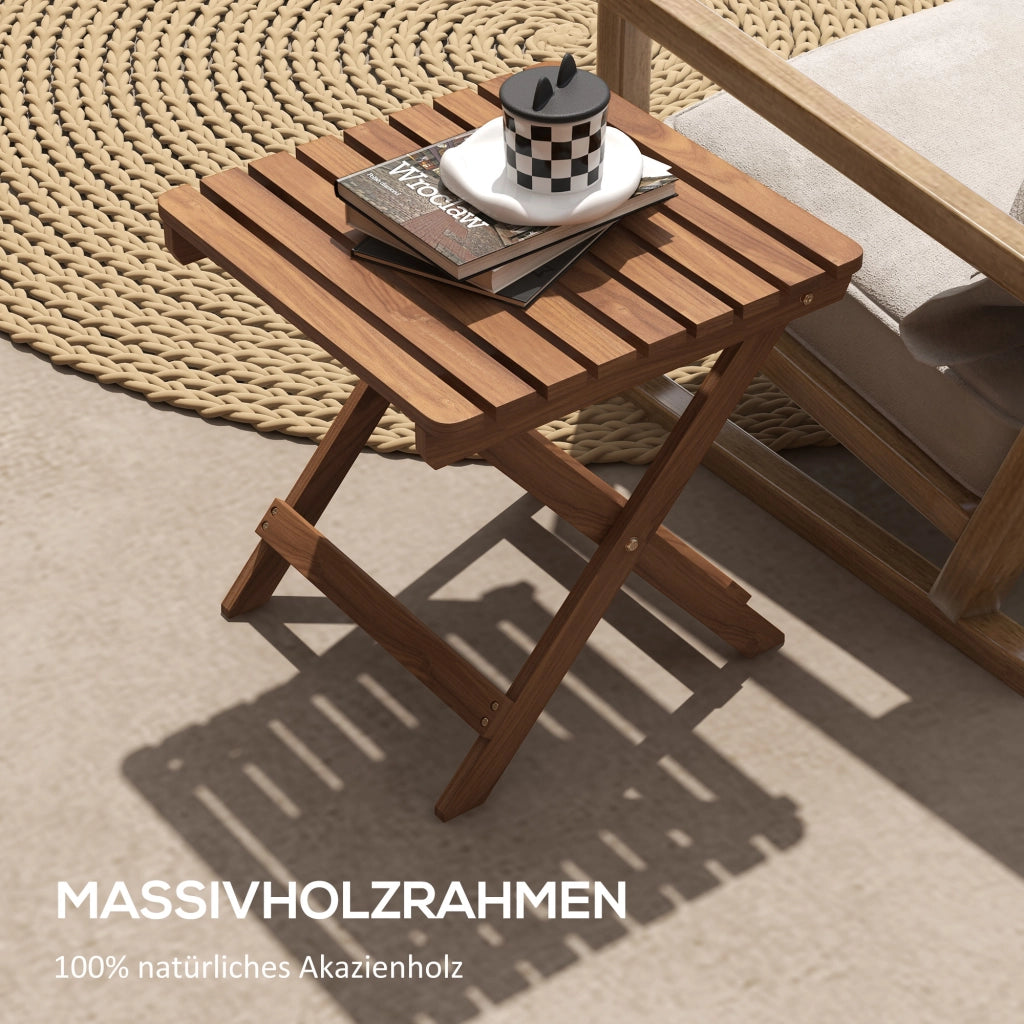Set tavolino da terrazza; 2 tavoli pieghevoli in legno di acacia; 45 x 45 x 45 cm; teak