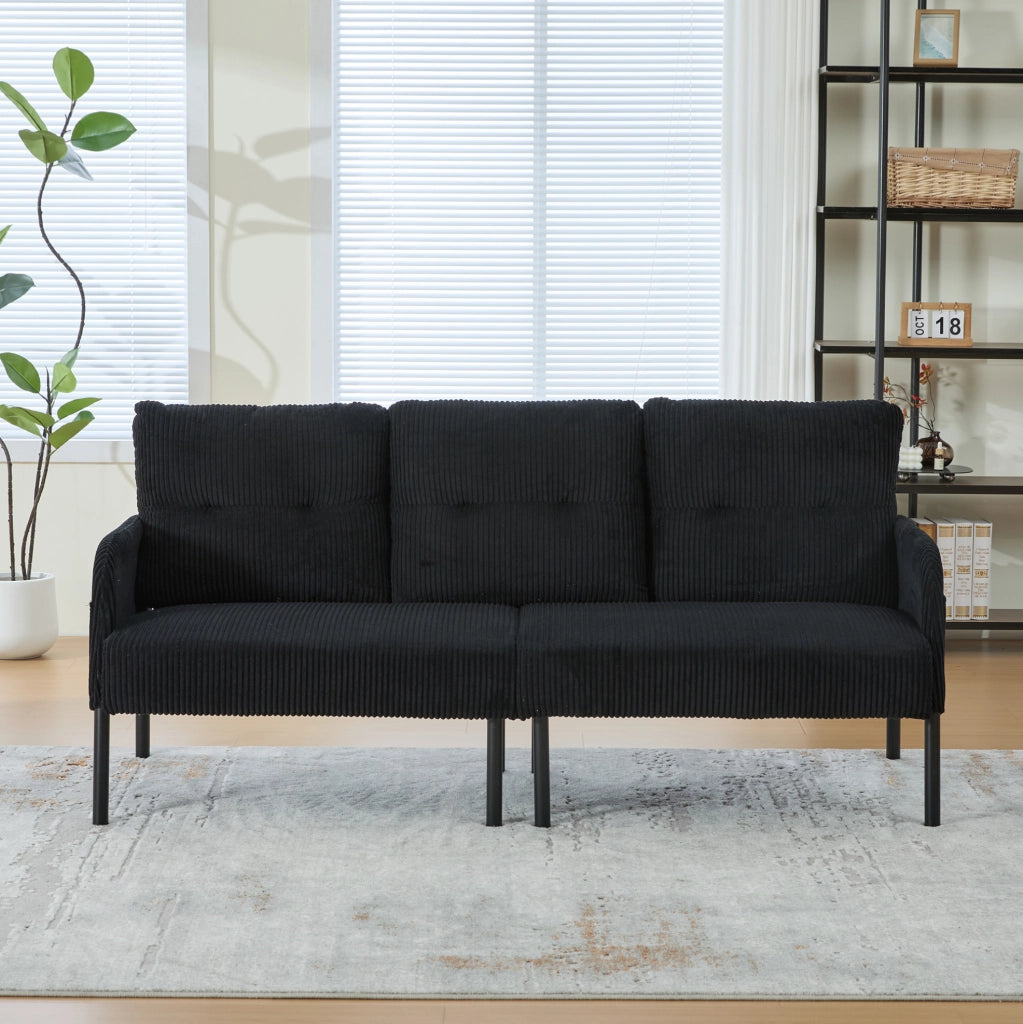 Divano 3 posti in velluto a coste nero con tasca laterale HOMVRA