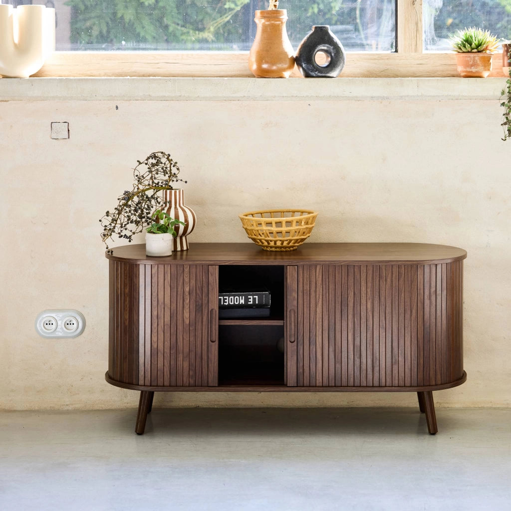 Mobile tv scandinavo con 2 ante scorrevoli, 120cm, noce