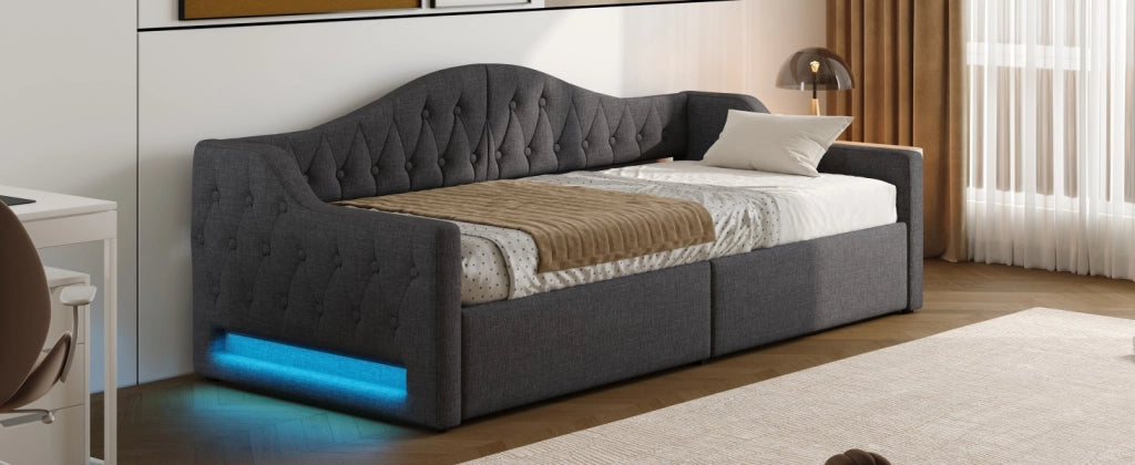 Letto giorno 90x200 LED stivaggio grigio