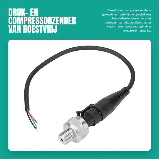 Drukzender in Acciaio Inossidabile - Sensore Analogo - Protezione da Sforzo di Overspannamento - Serbatoi di Olio/Gas/Diesel - Precisione 1% FS - Flessibile G1/4" - Dato di Pressione
