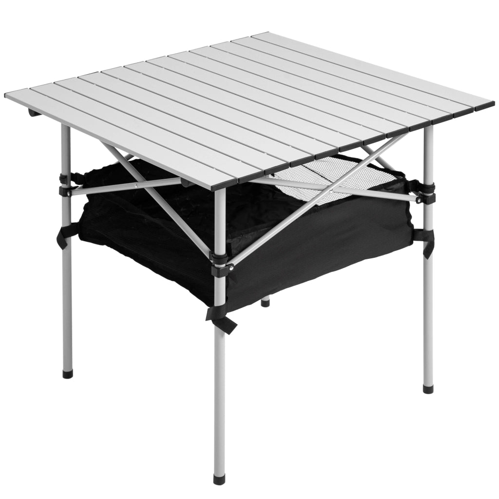 Tavolo Pieghevole con Rete e Borsa ¨C zephmum ¨C Grigio 70x70x69 cm