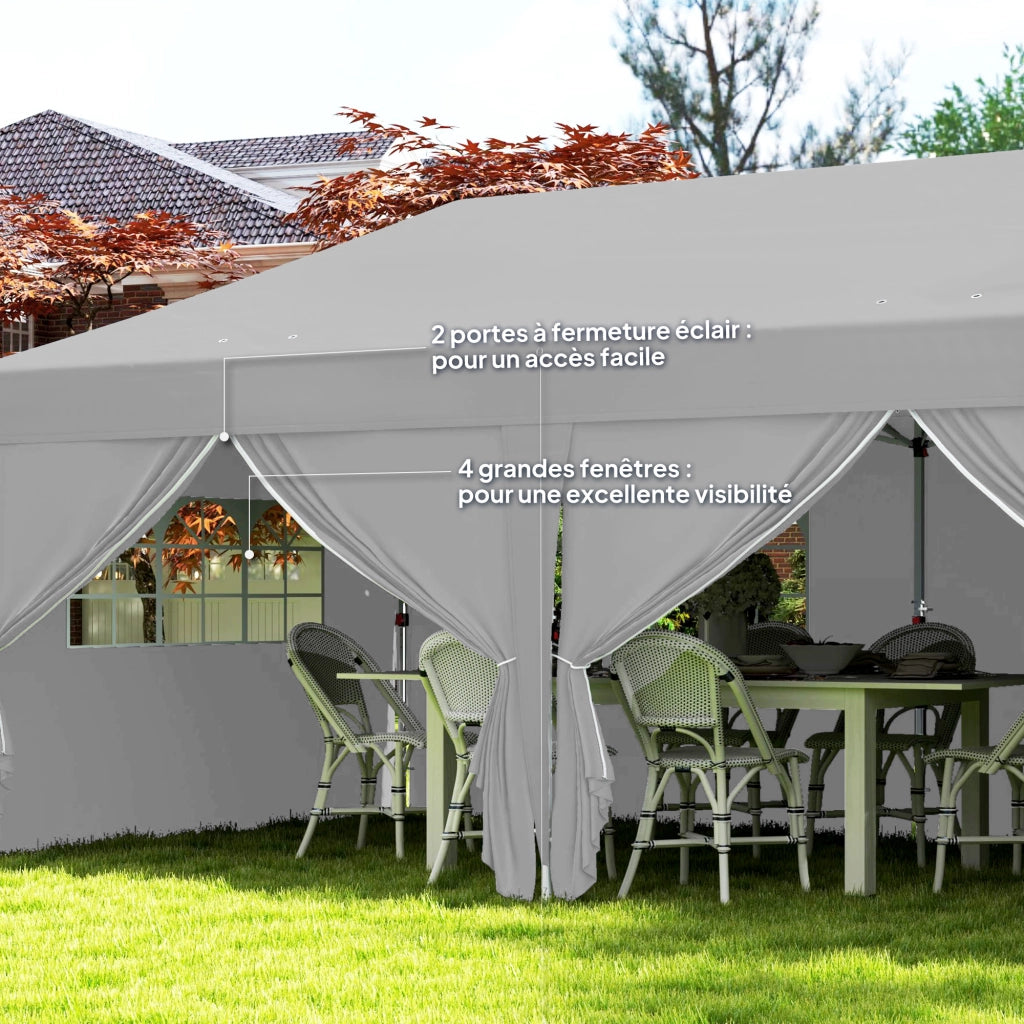 Tenda da giardino pieghevole ¨C zephmum ¨C grigio 3x6 m con 6 pannelli laterali