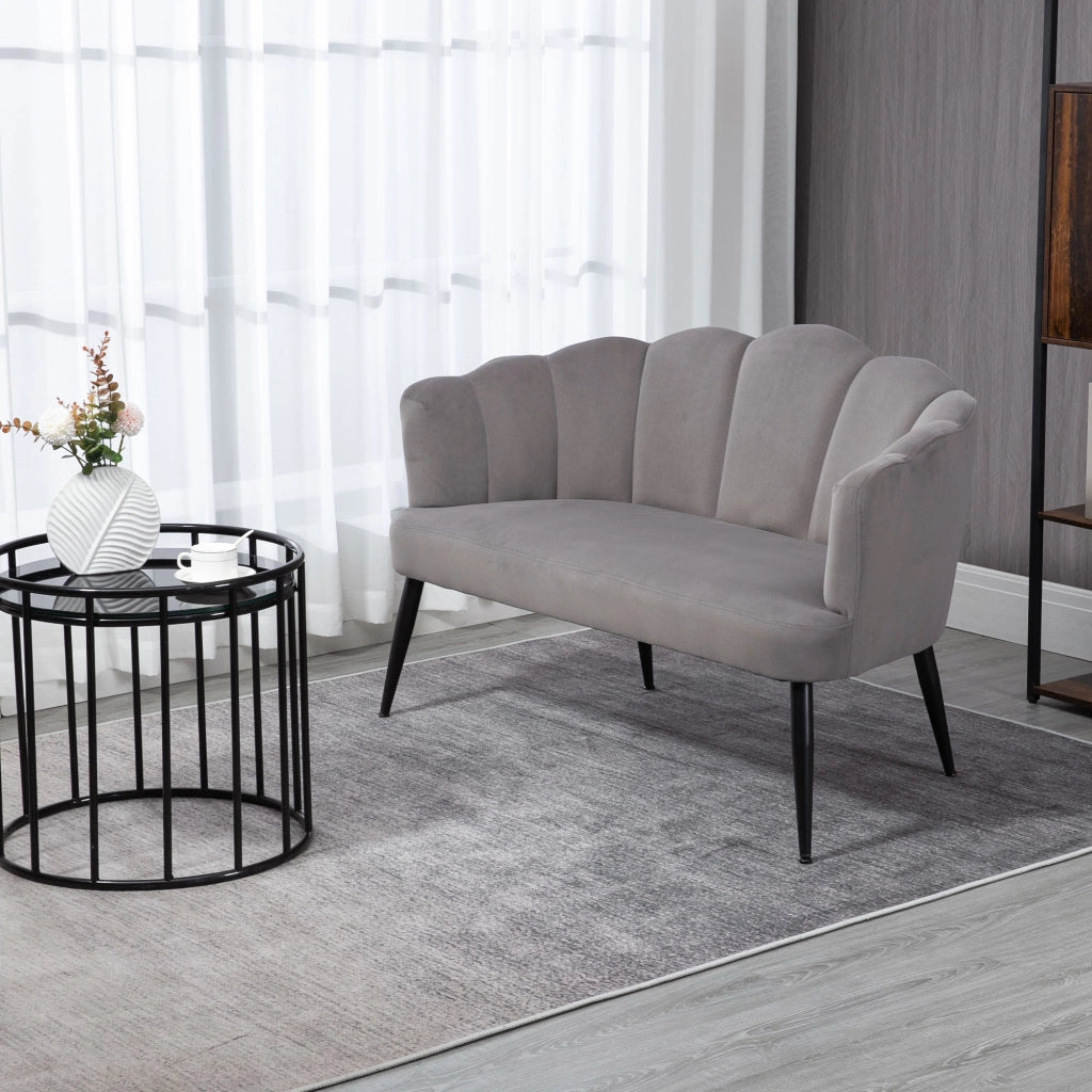Divano 2 Posti in Velluto con Gambe in Metallo ¨C zephmum ¨C Grigio 132x66x80