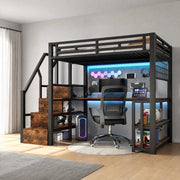 DESMIU Letto a soppalco 140 × 200 cm 2 posti con scrivania, LED regolabile, USB, Type-C e scaffale, senza materasso
