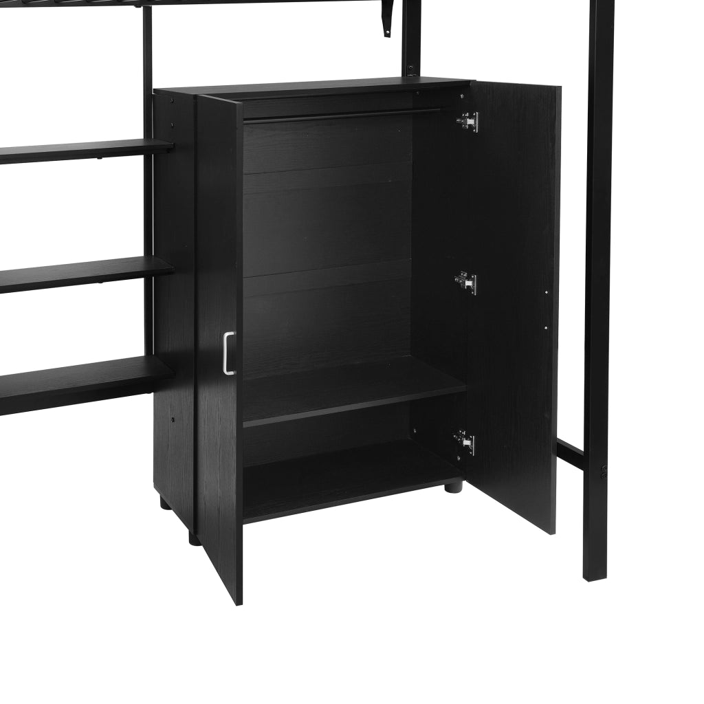LETTO a castello 90x200 cm Nero in metallo e legno con tavolo e armadio