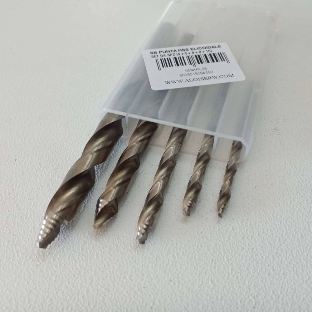 Stella bianca set 5 punte elicoidali hss cobalto 8% din 338 con imbocco a gradini