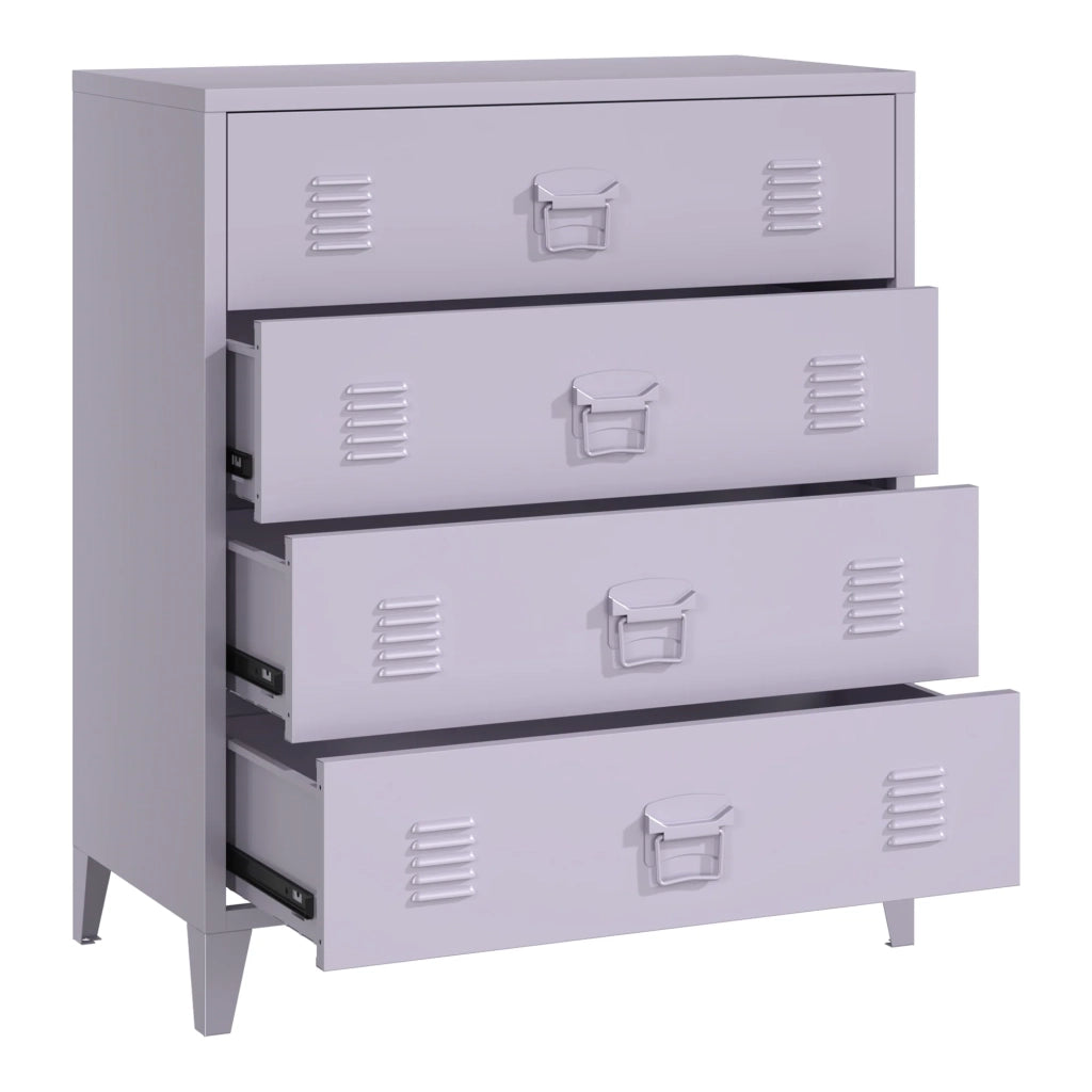 Cassettiera pratica per ingresso soggiorno o camera da letto in metallo con 4 cassetti 92 x 80 x 40 cm acciaio viola 03_0009309