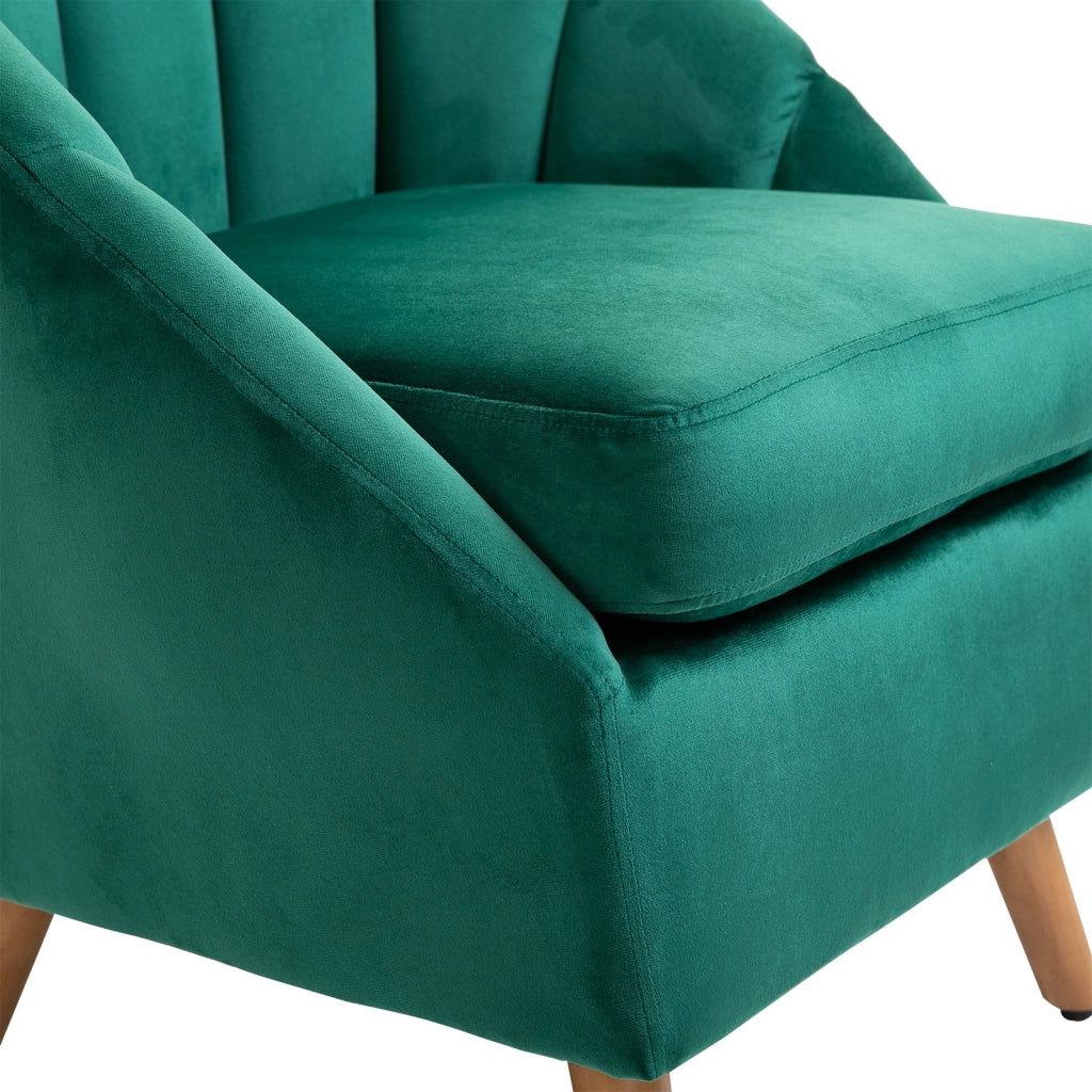 EasyComfort Poltrona da Camera da Letto e Salotto in Velluto Verde con Imbottitura Spessa e Solida Struttura in Legno (67x65x77cm)