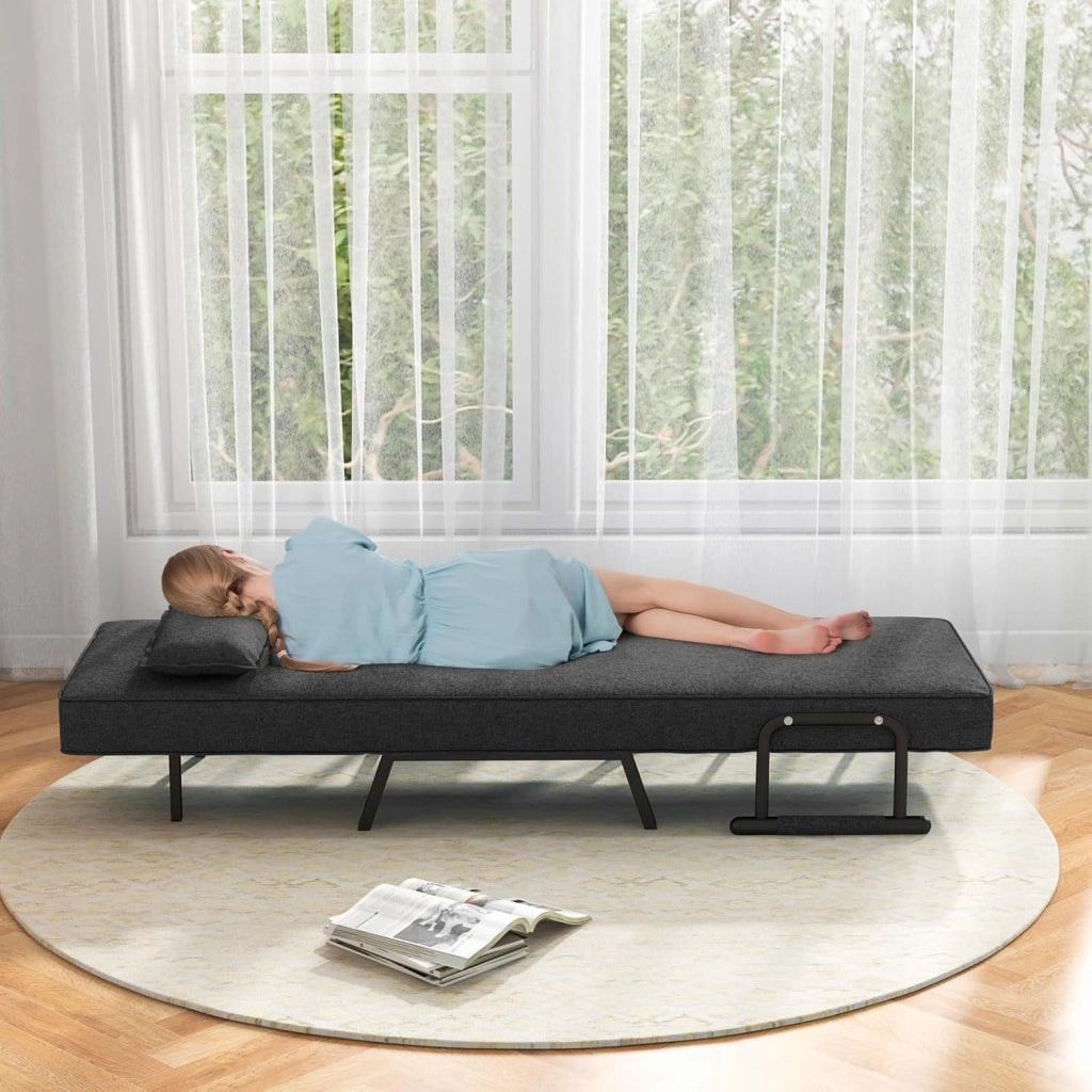 4 in 1 Poltrona Letto Singolo, Poltrona Pieghevole con Schienale Reclinabile a 6 Livelli, Divano Letto con Materasso e Cuscino, per Soggiorno e Salotto, 79 x 65 x 79 cm (Grigio Scuro)