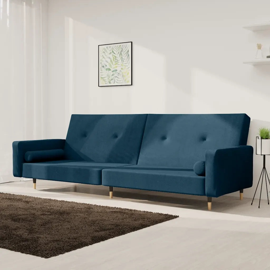 Divano letto | Sof¨¤ letto | Letto singolo a 2 Posti con 2 Cuscini Blu in Velluto
