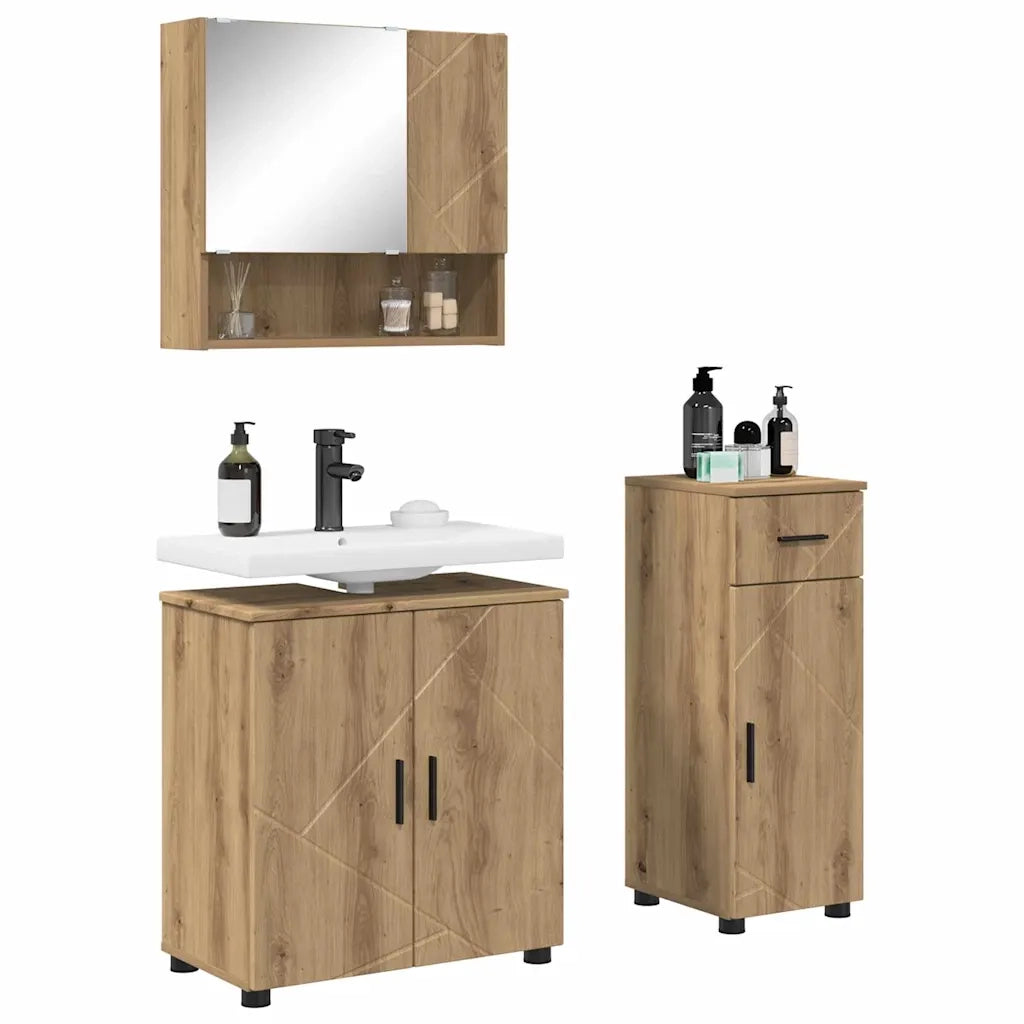 Set di mobili per il bagno con porta 3 pcs Rovere artigianale