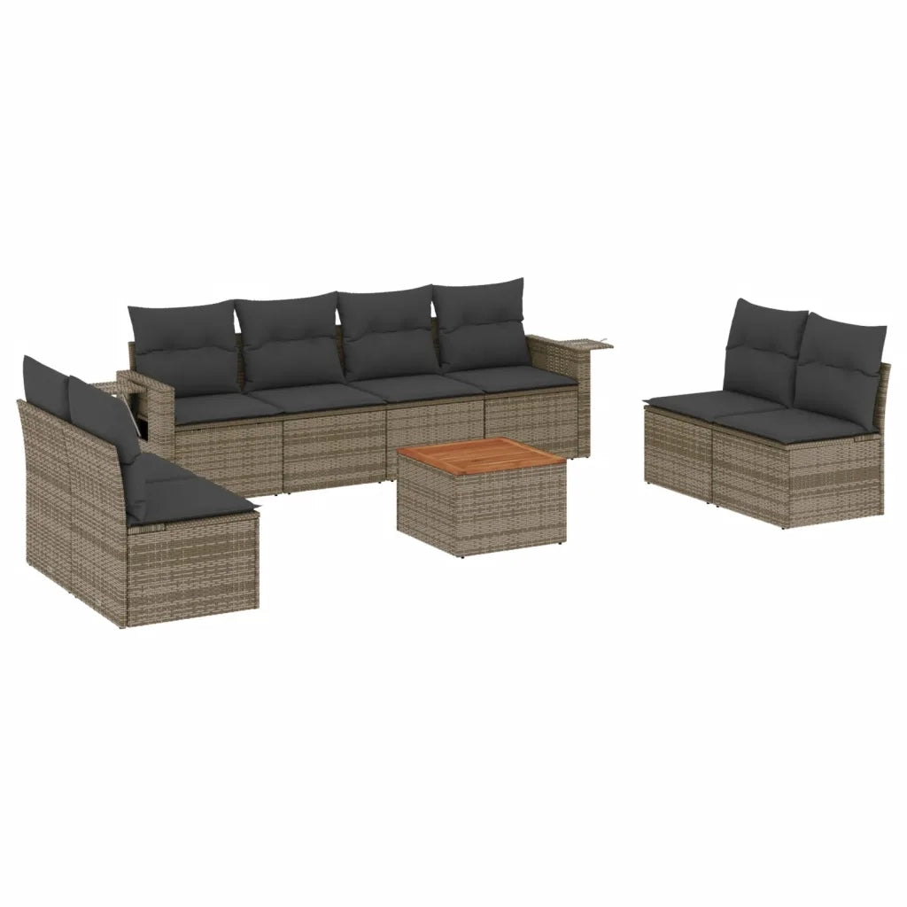 Set Divano da Giardino 9 pz con Cuscini Grigio in Polyrattan 3224527
