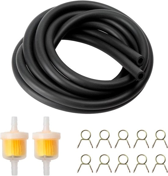 Filtro a benzina 5 mm, 1 metro lungo - 2 pezzi filtro carburante - 2 pezzi morsetti - 10 pezzi tubo nero - condotto di gas per auto - motocicletta - motocultore - scooter - Alta Qualità e Durata
