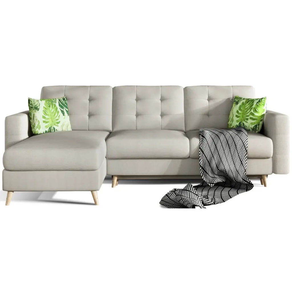 Divano angolare trasformabile HASGARD 3 posti beige 248x162 cm – con vano contenitore e piedi in legno