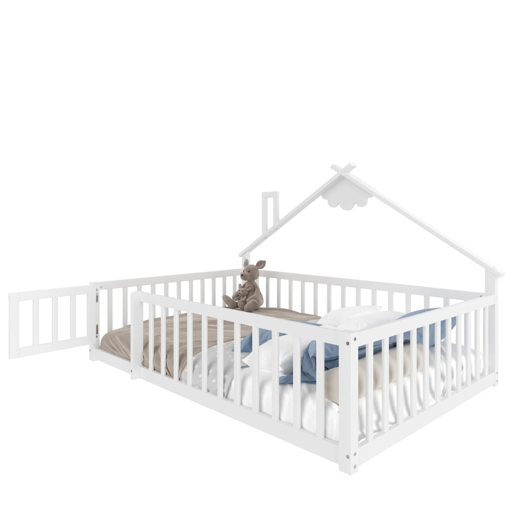 Letto per bambini 140x190 cm con spondino e serratura in pino e MDF bianco