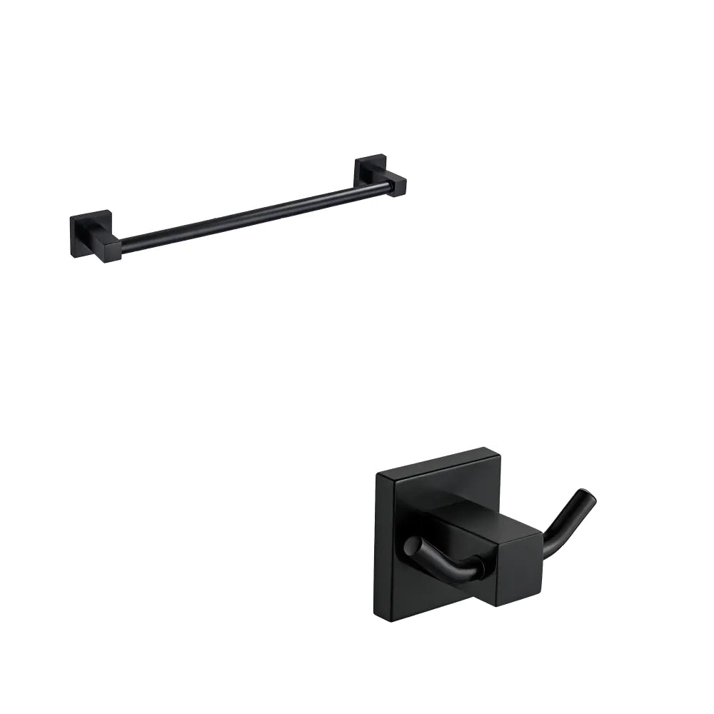 Set da bagno 2 accessori nero opaco: porta asciugamani 45cm, doppio appendino | Wash
