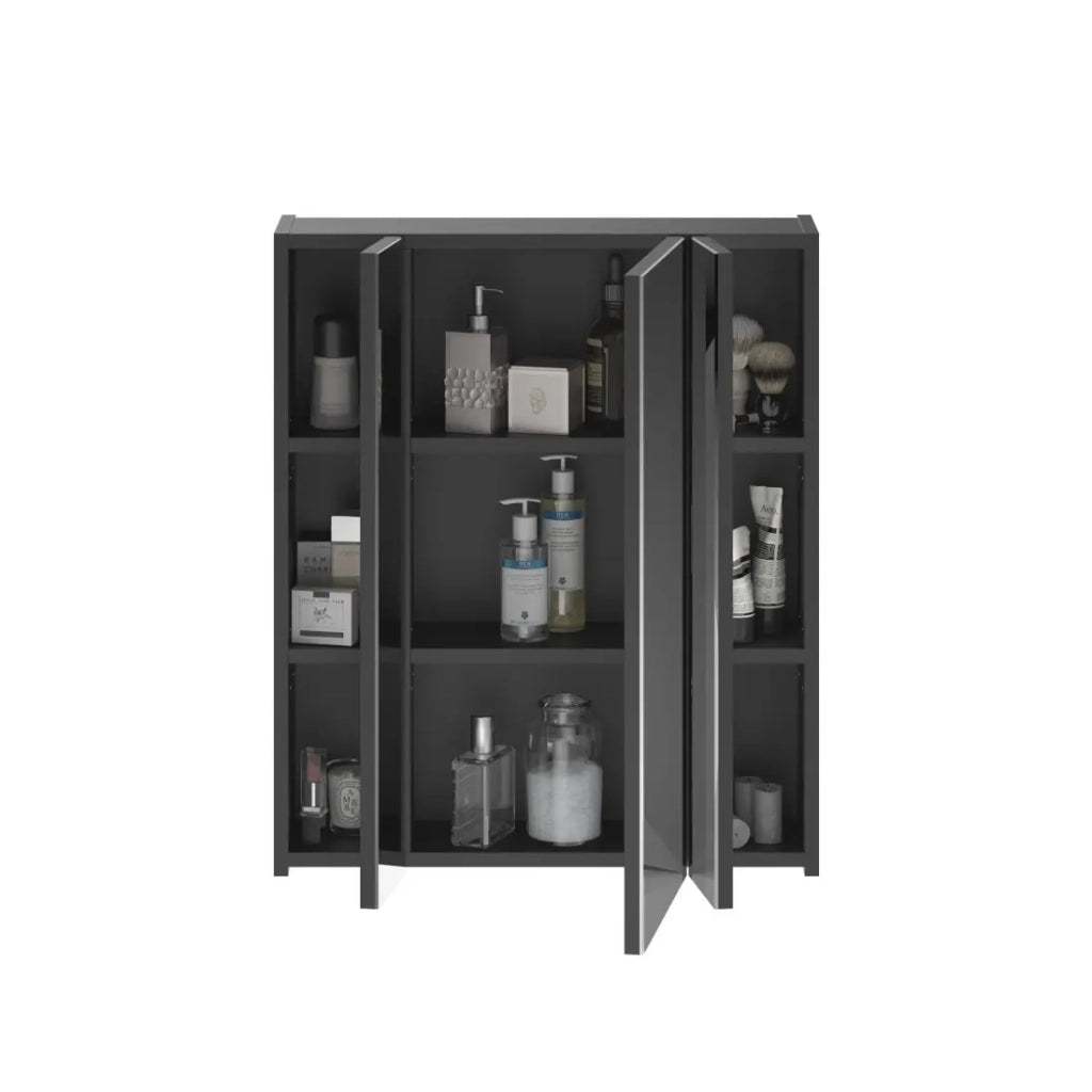 Set di mobili per il bagno: mobile sotto lavabo + armadietto con specchio – Nero lucido – KLEANKIN