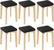 Sedie per Sala da Pranzo, Sgabelli in Legno Massiccio con Seduta Imbottita e Rivestita in PU, Sgabelli da Cucina Moderno Salvaspazio, 32,5x32,5x47cm, Colore Legno e Nero BH345sz-6